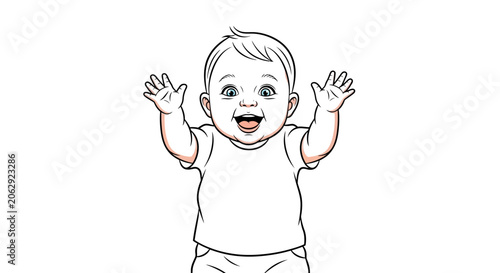 Cuadro en lienzo Happy baby with hands up smiling.