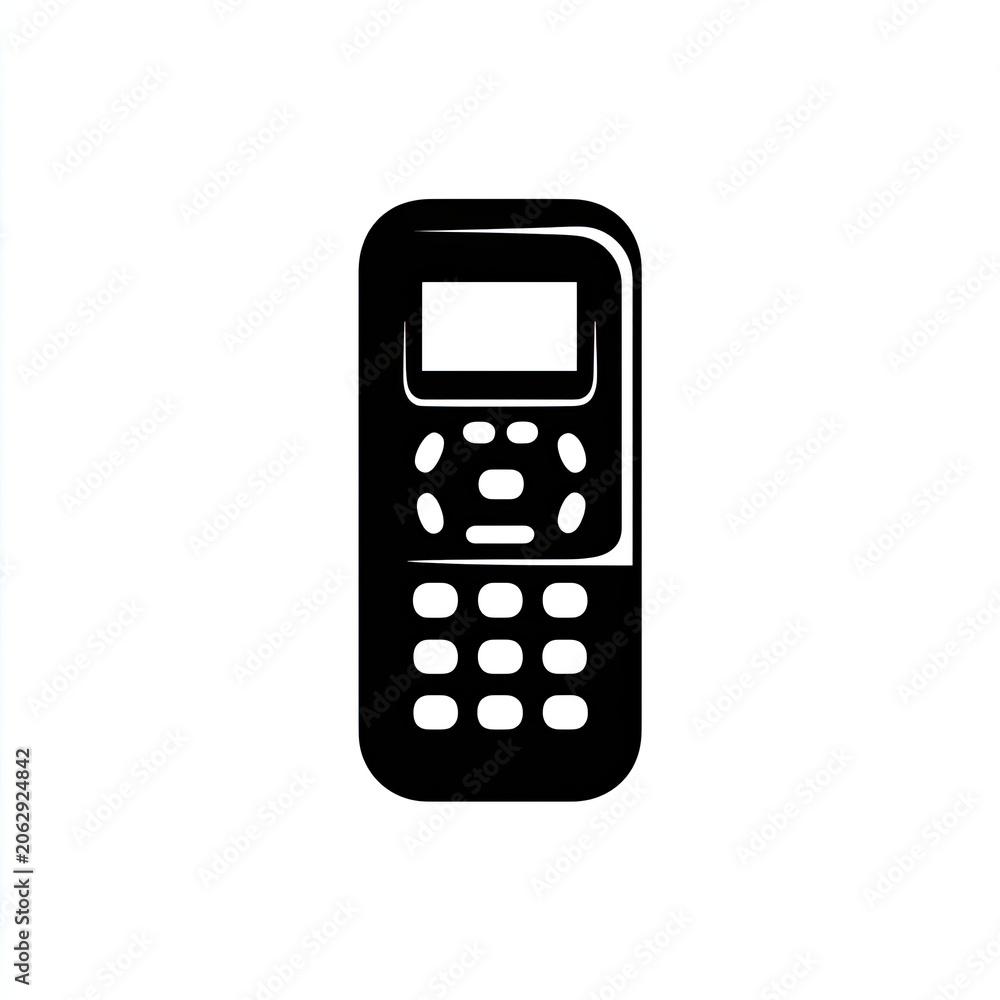 Obraz premium Black silhouette of a vintage mobile phone with screen and keypad