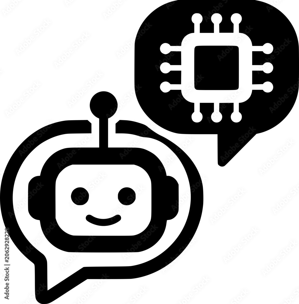 Naklejka premium Artificial Intelligence Chat Assistant Icon Black and White Vector
