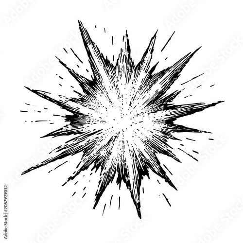 Sharp starburst graphic, radiating light and energetic lines on white
