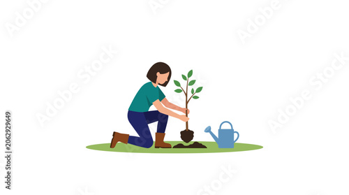 Foto Person Planting Small Green Tree Sapling.