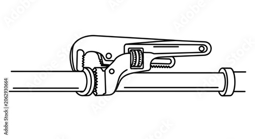 Obraz na plátně Pipe Wrench Tightening Metal Pipe Illustration