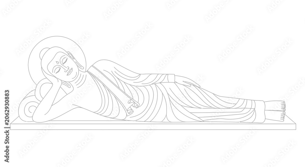 Obraz premium Reclining Buddha Line Art Illustration