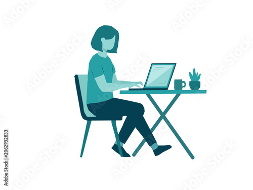 Obraz na płótnie vector illustration of a woman working with a laptop, work from anywhere concept
