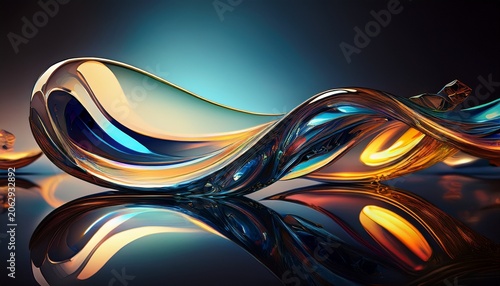abstract glass shapes with reflections on dark background