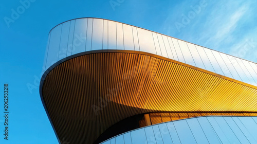 Elegant and abstract modern building exterior against blue sky
