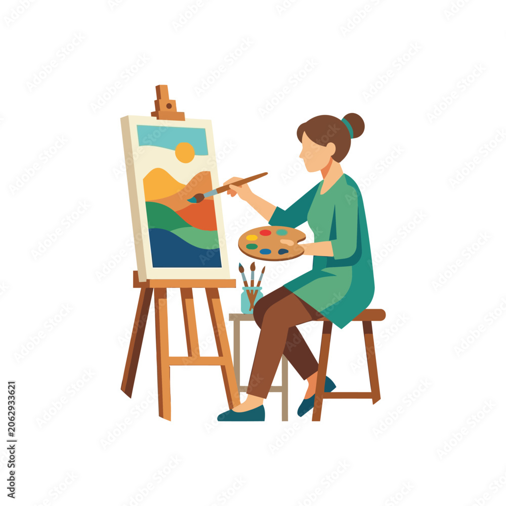 Fototapeta premium Woman painting on an easel.