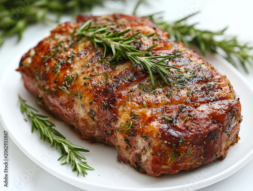 portion of juicy grilled beef steak with peppercorns