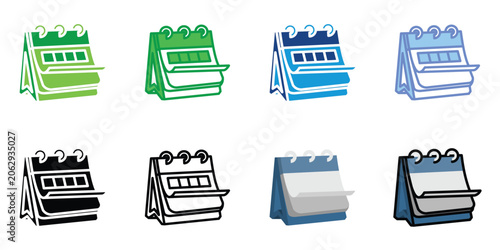 Desk Calendar Icon Set in Flat, Line and Glyph Style, Desktop Schedule Planner, Date Reminder and Event Management Vector Illustration