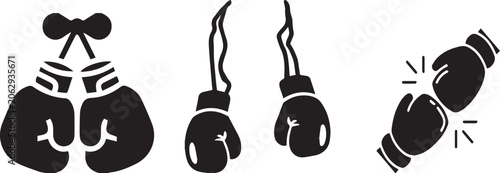 Tableau sur toile Boxing gloves, black, vector icons, sports equipment, fitness, boxing, gloves, a