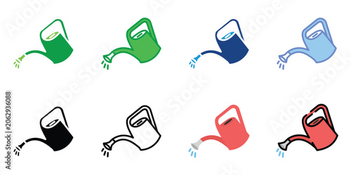 Watering Can Icon Set Collection – Garden Irrigation Equipment, Plant Watering Tool, Agriculture and Gardening Vector Icons