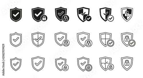 Tableau sur toile Security icons with shields.