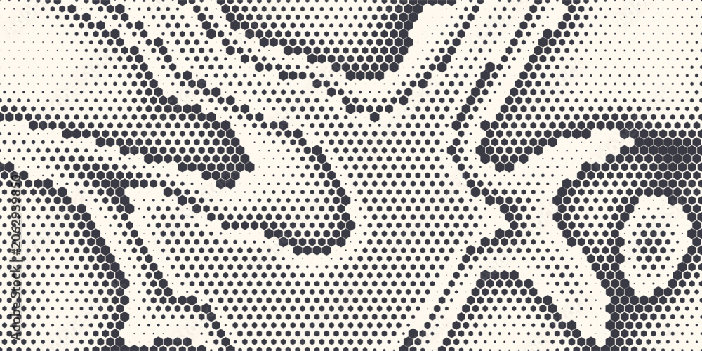 Fototapeta premium Hexagon Shapes Vector Abstract Geometric Technology Retrowave Sci-Fi Texture Isolated on Light Background. Halftone Hex Retro Simple Pattern. Eps10