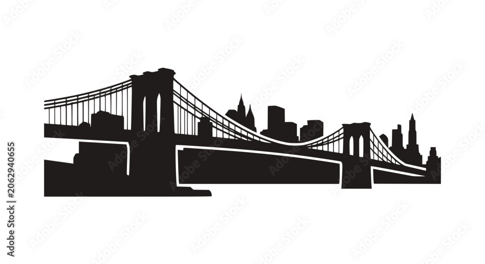 Obraz premium Brooklyn Bridge Silhouette with New York City Skyline - Vector Art