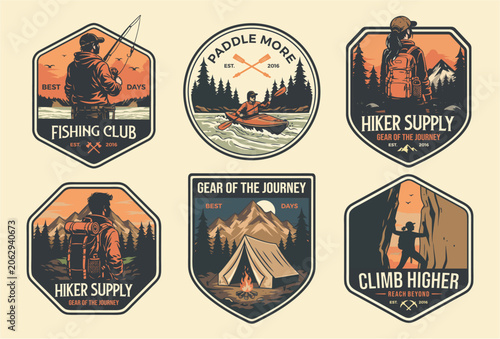 RETRO VINTAGE FISHING OUTDOOR ADVENTURE LOGO BADGE PATCH FOR HAT, T-SHIRT, STICKER