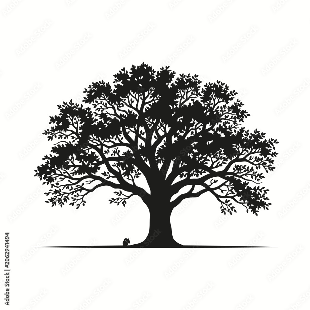 Fototapeta premium Majestic Oak Tree Silhouette with Acorn - Nature and Growth