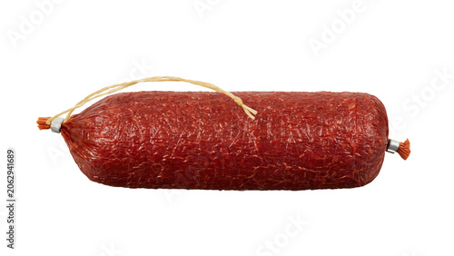 a big red salami sausage isolated on white or transparent png