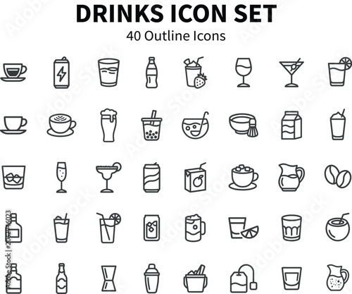 Vector various drink icons isolated on white background