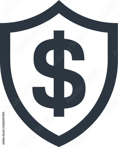Dark gray dollar sign icon centered inside a protective shield shape on a light background