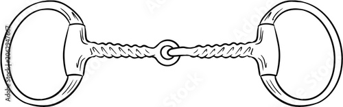 Hand drawn line art snaffle bit for cowboy horse and western riding on transparent background