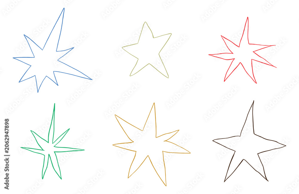 Obraz premium Set of colorful hand drawn star outline icons for creative project branding and educational presentation material