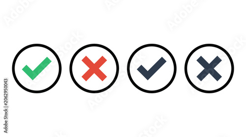 Картината върху платно Four circular icons with check marks and crosses.