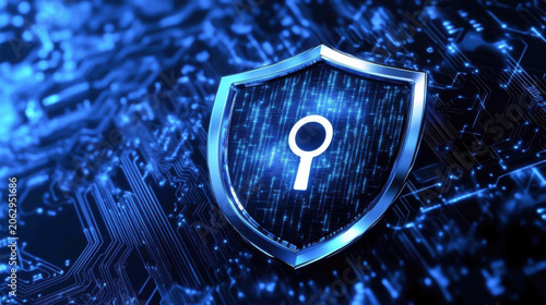 digital shield with a key hole symbolizes cybersecurity