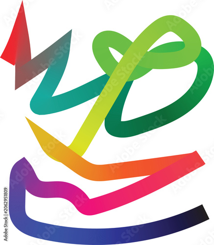 Ribbon displays a colorful and intertwined geometric structure consisting of multiple flowing lines that demonstrate a complex path against a clean white background suitable for modern art displays.