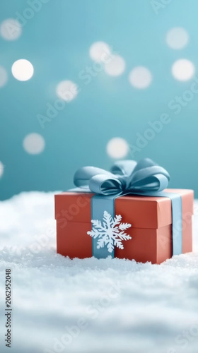 christmas gift box with snow background