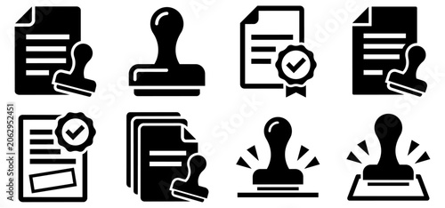 Fotografie Official document, rubber stamp, and approval seal vector icon set