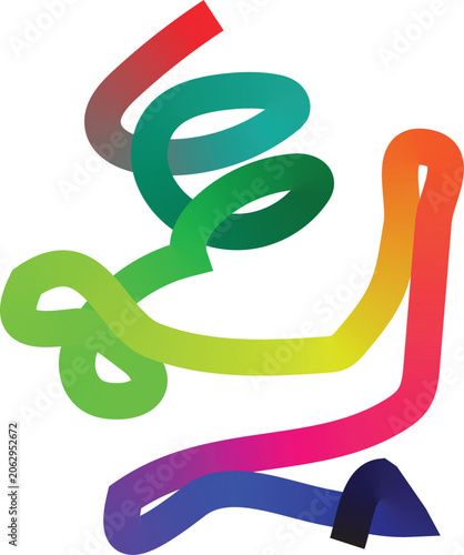 Ribbon shape features colorful gradient curves that twist and loop dynamically against a clean white backdrop to create a modern artistic element suitable for diverse creative project applications.