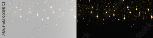 Magical glittering lantern garlands with golden sparkles and festive party light decoration