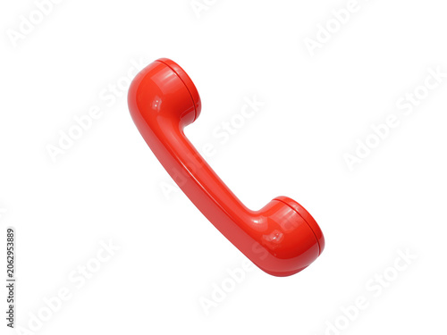 Red telephone handset 3d icon for communication and contact, isolated on transparent background