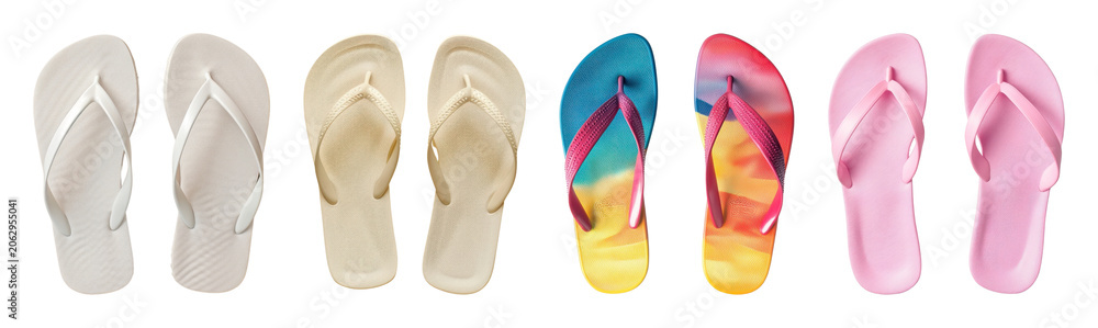 Fototapeta premium PNG Colorful flip-flops in row on transparent background