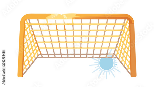 Yellow soccer goal with blue ball