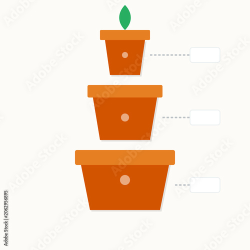 Quadro su tela Flat graphic showing three terracotta flower pots stacked vertically with a sing