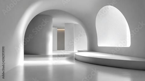 Minimalist White Hallway with Arches