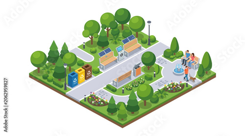 Canvas Print Smart city Isometric city park, green space, recreational area, urban landscape
