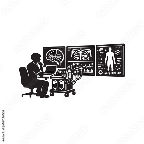 Doctor Analyzing Medical Data On Computer For Healthcare Technology Concepts