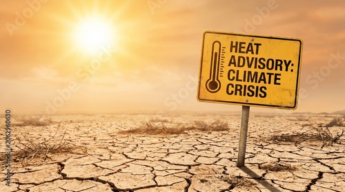 Climate Crisis Heat Advisory in Cracked Desert Landscape