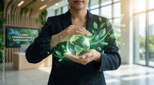 Sustainability Concept with Person Holding Global Conservation Plan