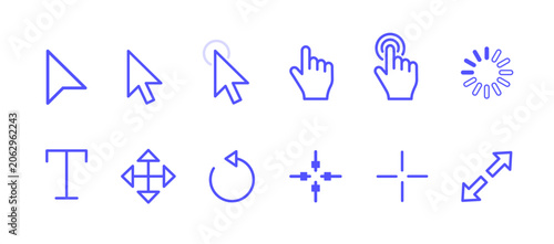 purple line icon set of cursor pointer click hand tap loading move resize symbols png