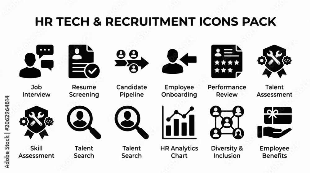Fototapeta premium HR Tech and Talent Recruitment Platform Vector Icon Pack
