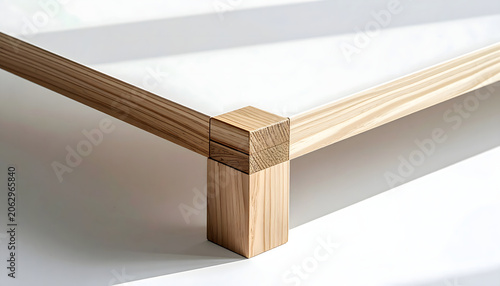 Close up of high precision wooden joint on a minimalist modern bed frame