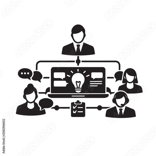 Business Team Collaborating Remotely On Laptop For Online Meeting Concepts