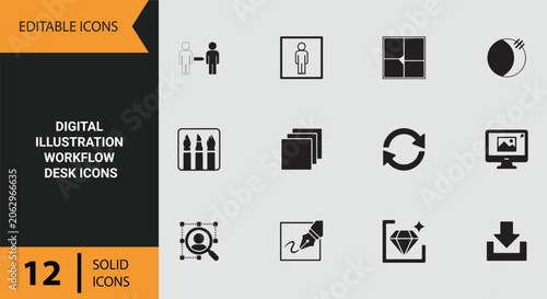 Digital Illustration Workflow Desk Icons Professional Drawing Process and Creative Production Setup