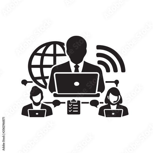 Business People Communicating Globally With Laptops For Remote Team Concepts