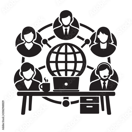 Business People Global Teamwork Concept With Laptop On Desk For Remote Work