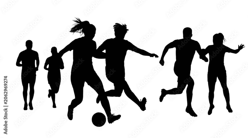 Obraz premium Black silhouettes of people playing soccer
