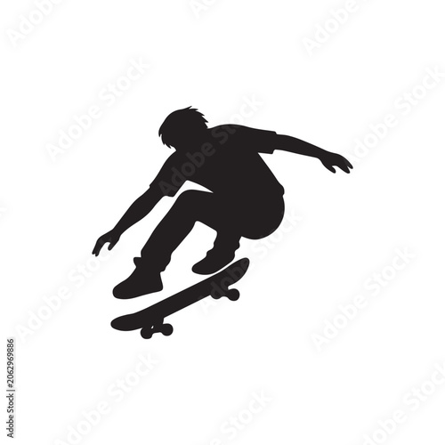 Foto Dynamic Skateboarder Performing Aerial Trick Silhouette